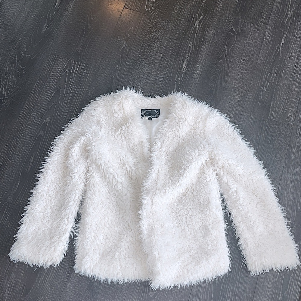 White Fuzzy Open Front Jacket Size Small - image 1